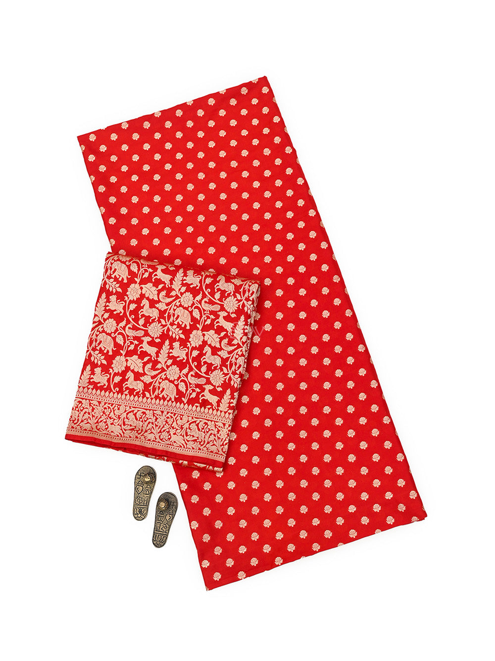 Red Katan Silk Handloom Banarasi Suit - Sacred Weaves