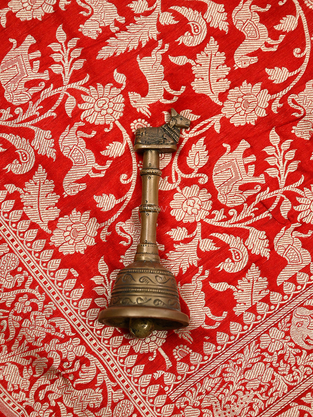Red Shikargah Jaal Katan Silk Handloom Banarasi Dupatta