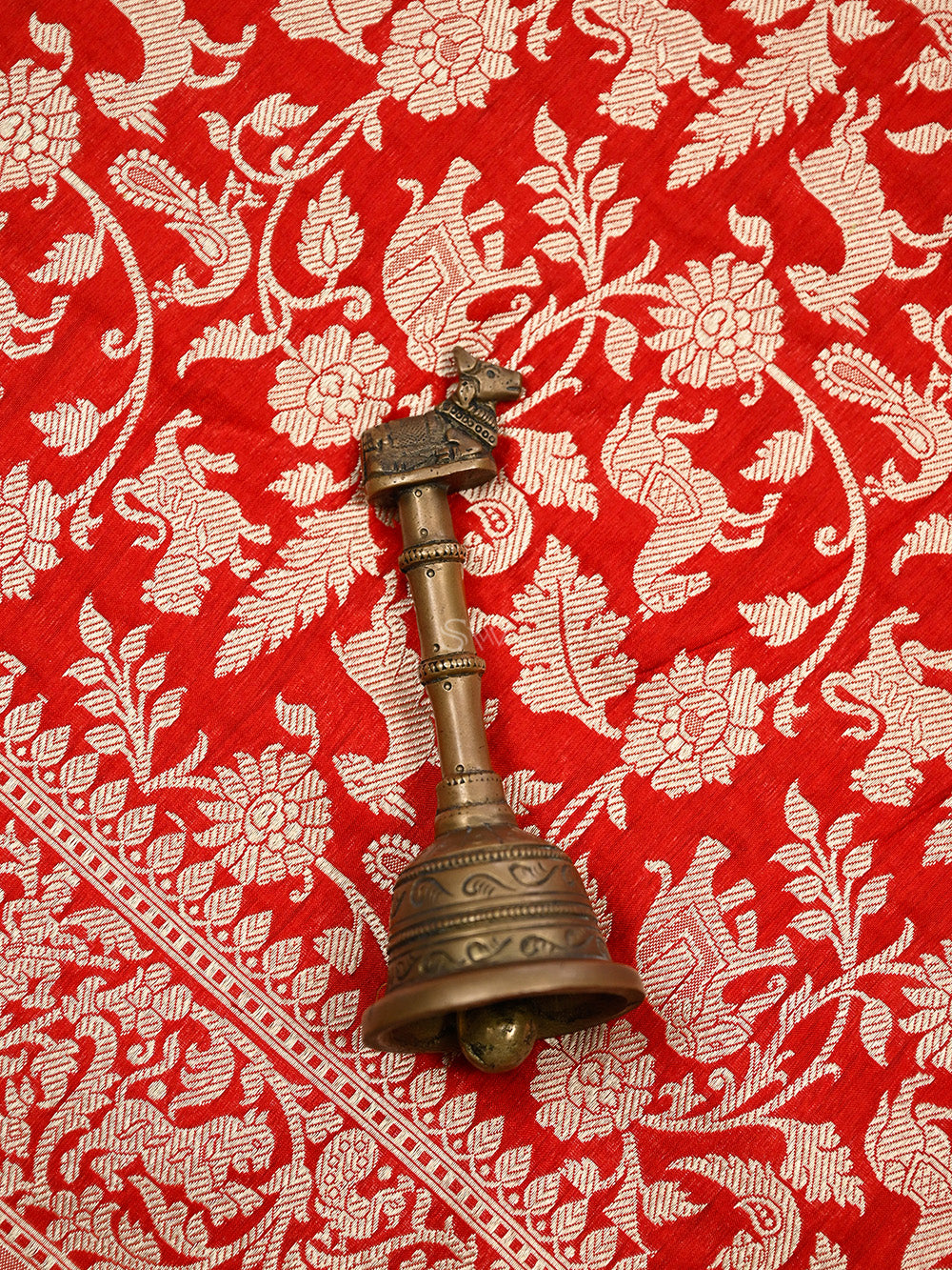 Red Shikargah Jaal Katan Silk Handloom Banarasi Dupatta