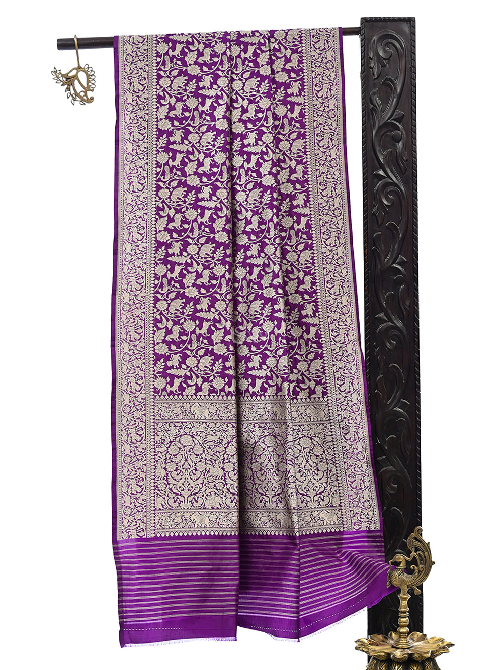 Purple Shikargah Jaal Katan Silk Handloom Banarasi Dupatta