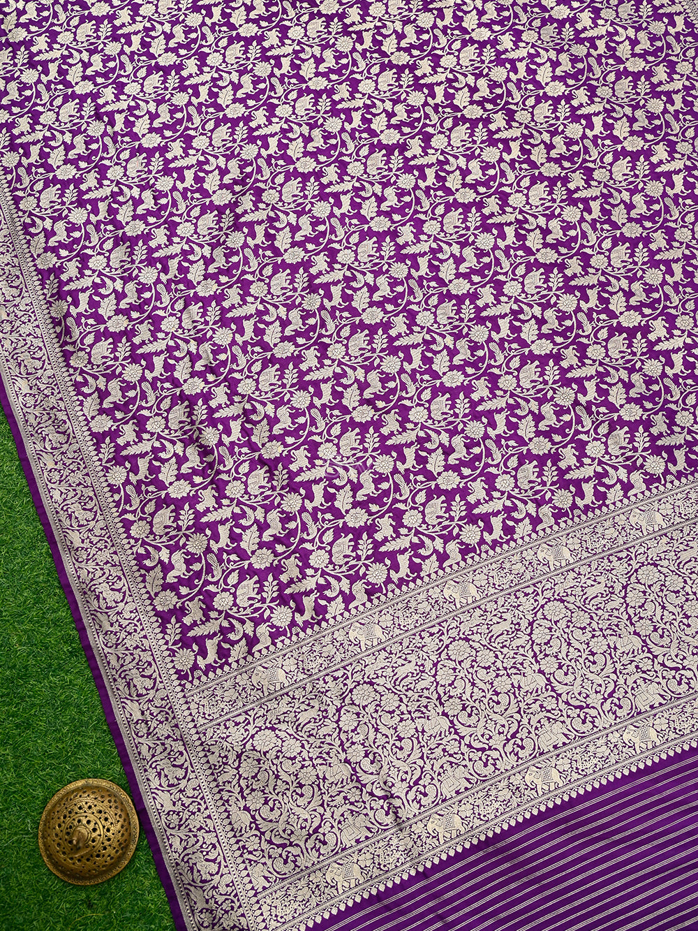 Purple Shikargah Jaal Katan Silk Handloom Banarasi Dupatta