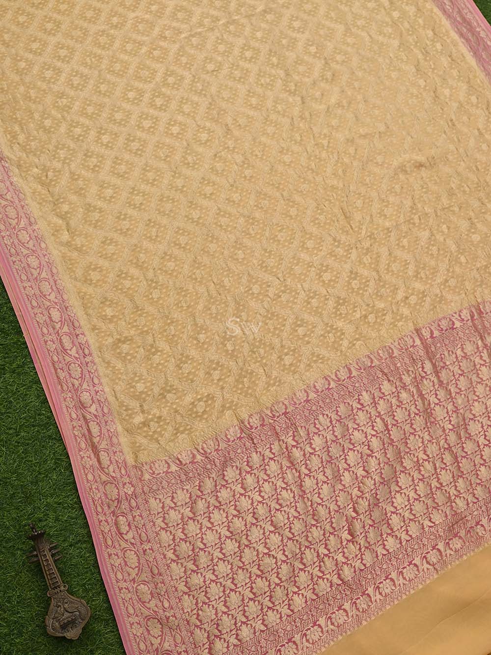 Pastel Orange Jaal Khaddi Georgette Handloom Banarasi Saree - Sacred Weaves