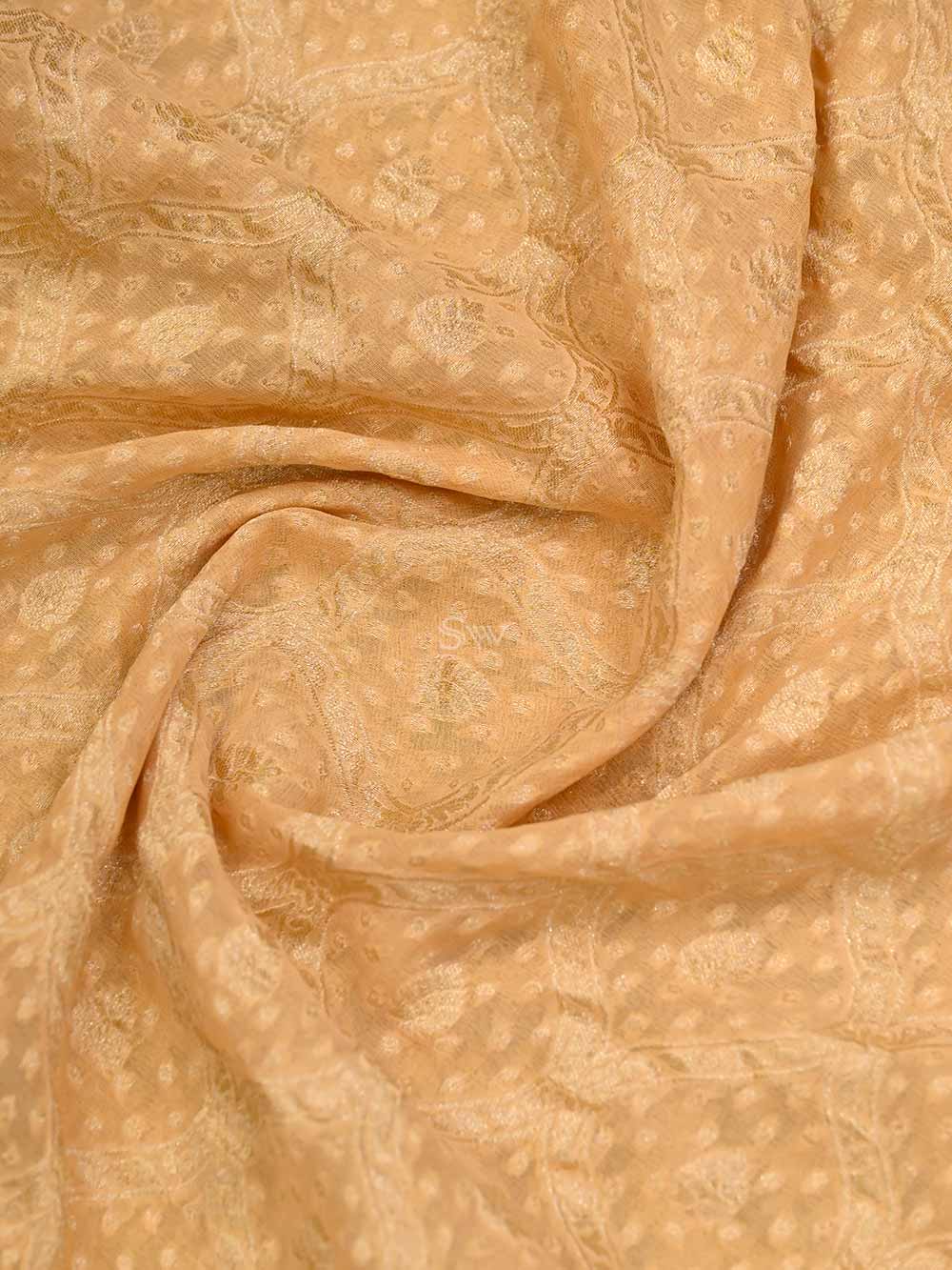 Pastel Orange Jaal Khaddi Georgette Handloom Banarasi Saree - Sacred Weaves