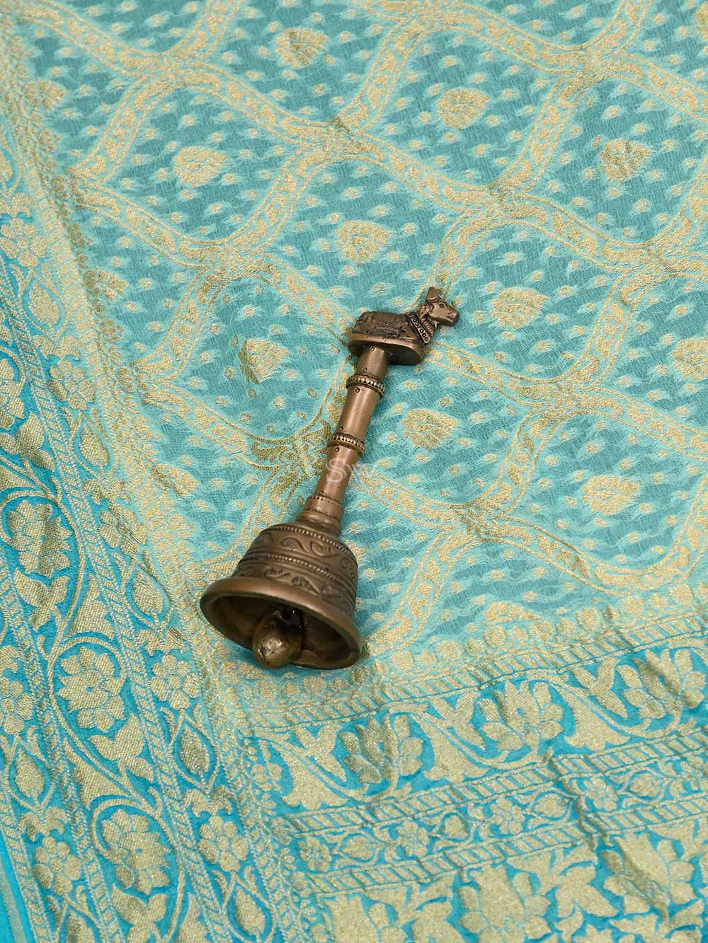 Aqua Blue Jaal Khaddi Georgette Handloom Banarasi Saree - Sacred Weaves