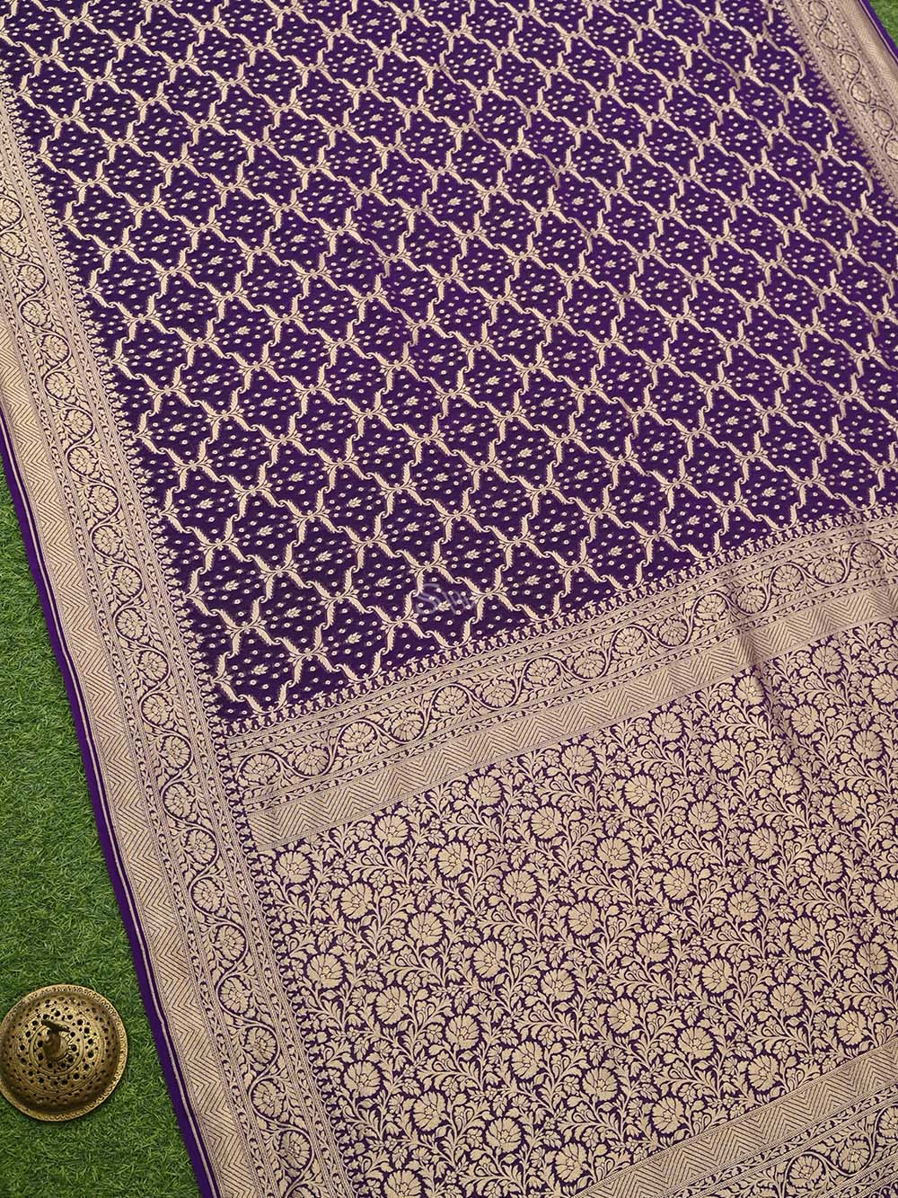 Purple Jaal Khaddi Georgette Handloom Banarasi Saree