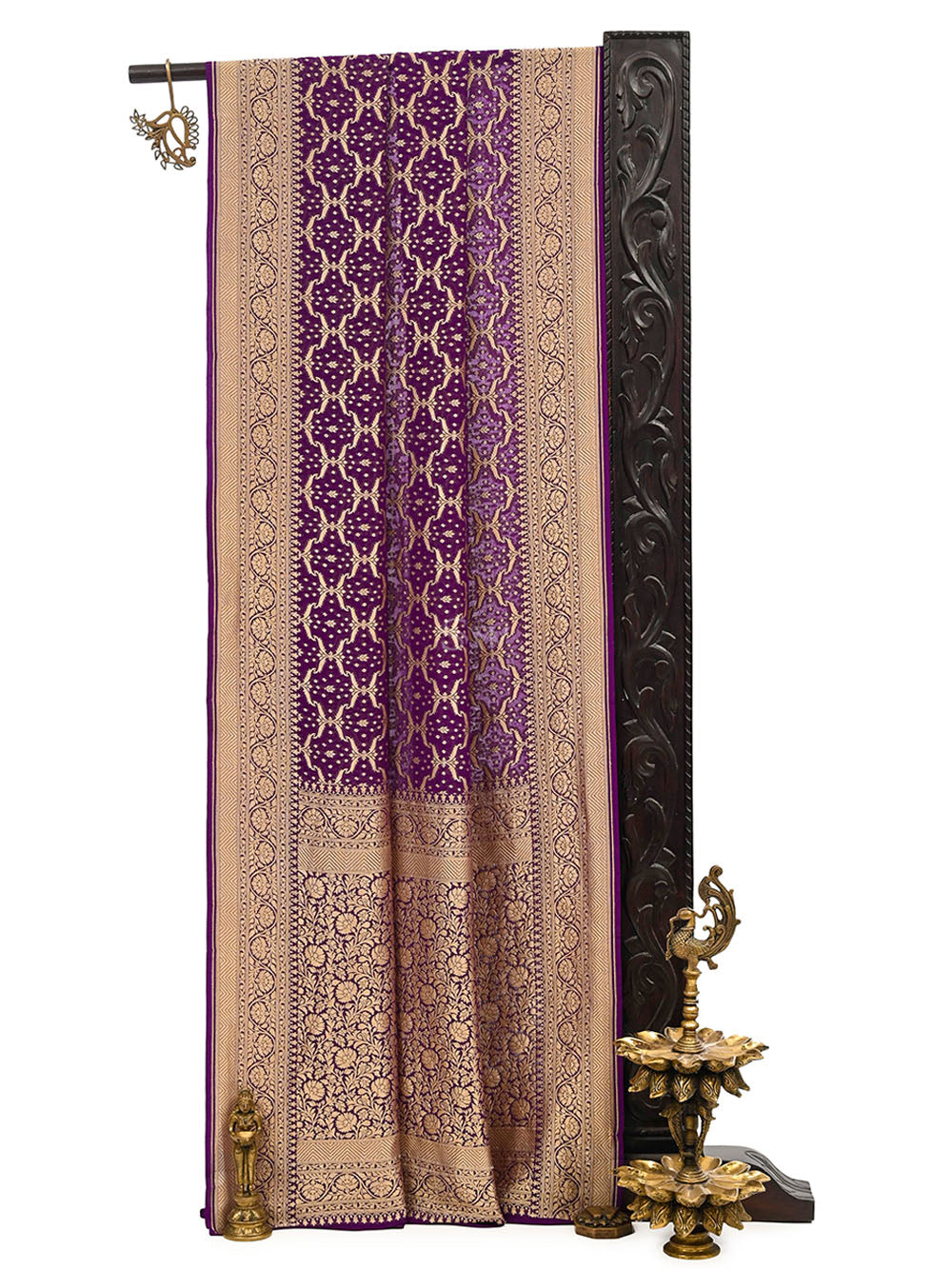 Purple Jaal Khaddi Georgette Handloom Banarasi Saree