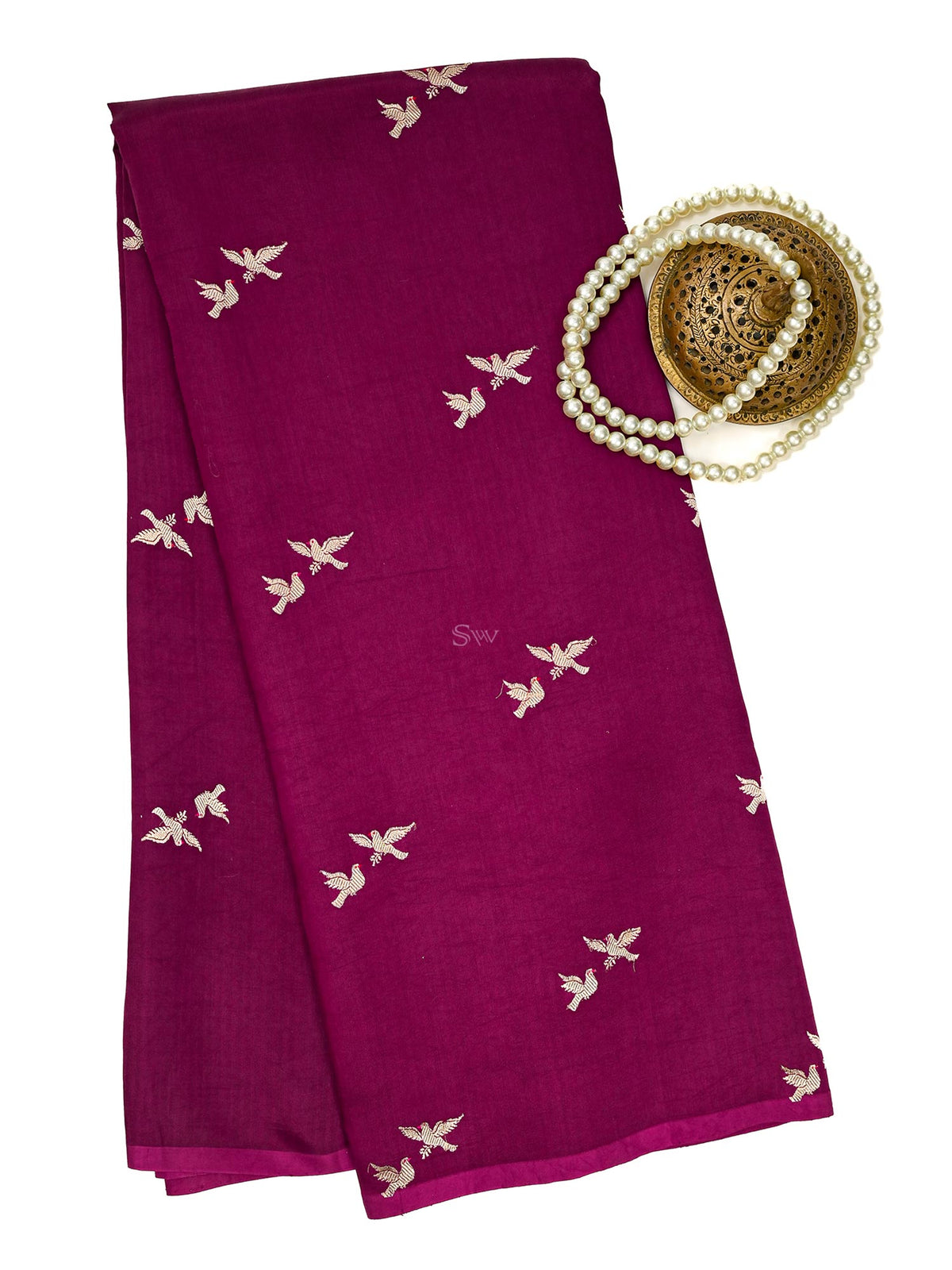 Dark Magenta Meenakari Booti Katan Silk Handloom Banarasi Saree
