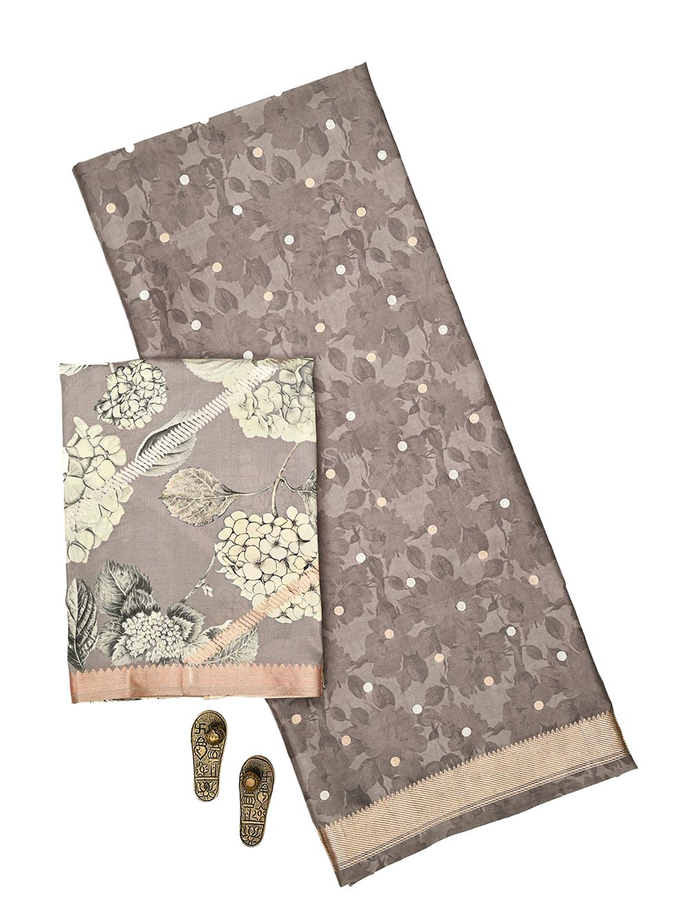 Grey Booti Silk Handloom Banarasi Suit - Sacred Weaves