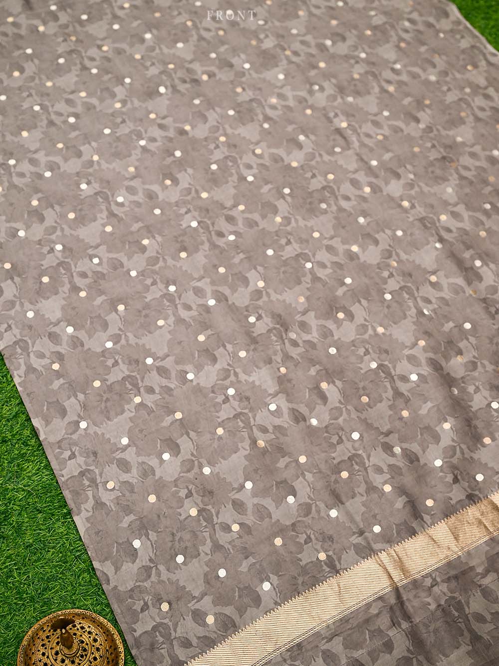 Grey Booti Silk Handloom Banarasi Suit - Sacred Weaves