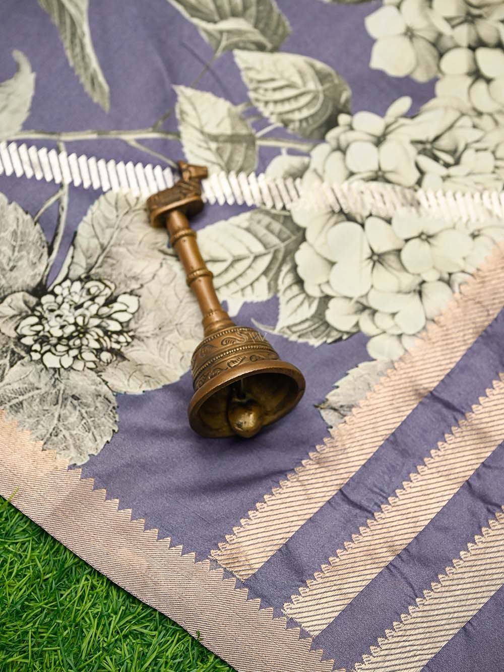 Pastel Navy Blue Booti Silk Handloom Banarasi Suit