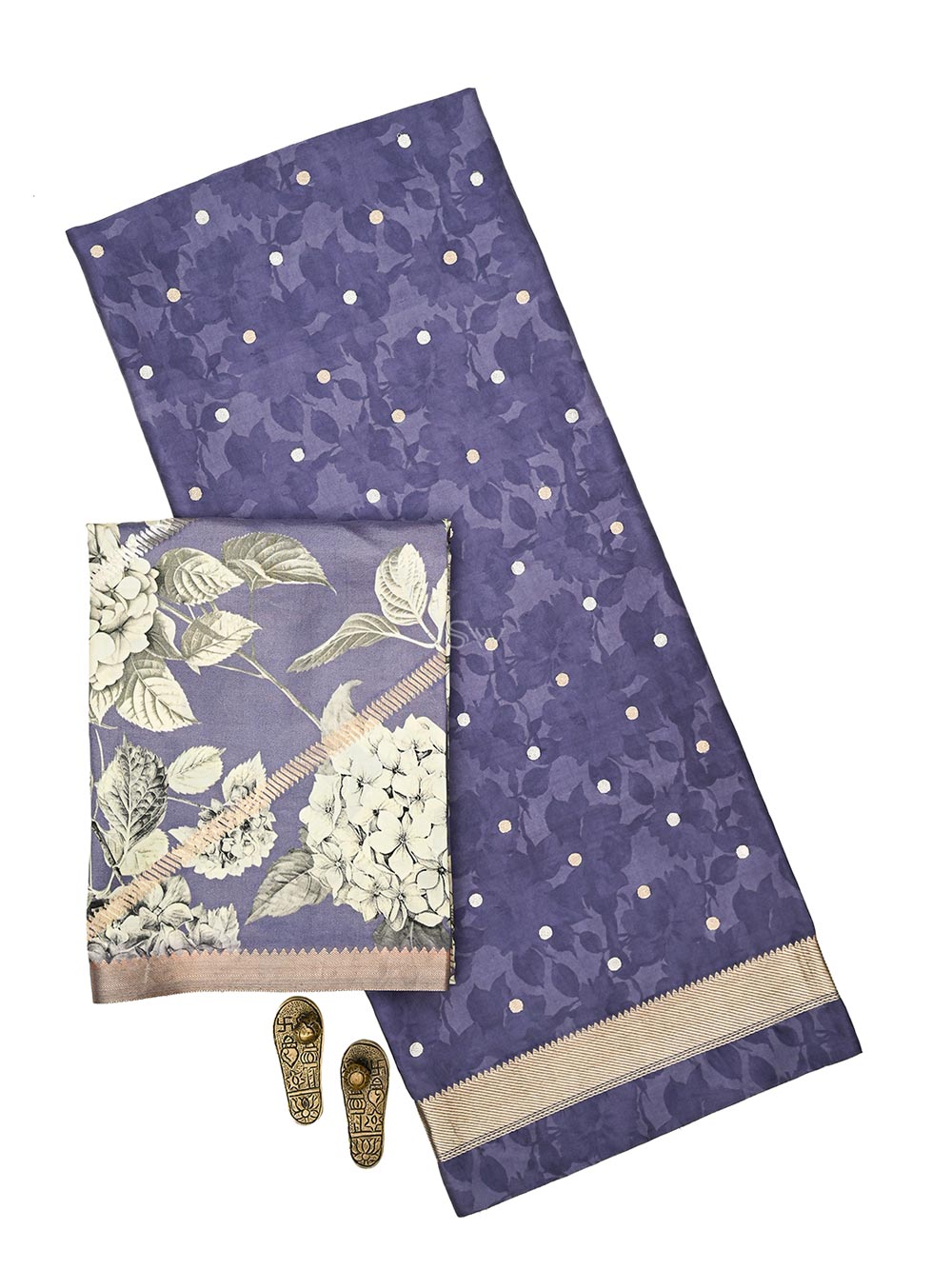 Pastel Navy Blue Booti Silk Handloom Banarasi Suit