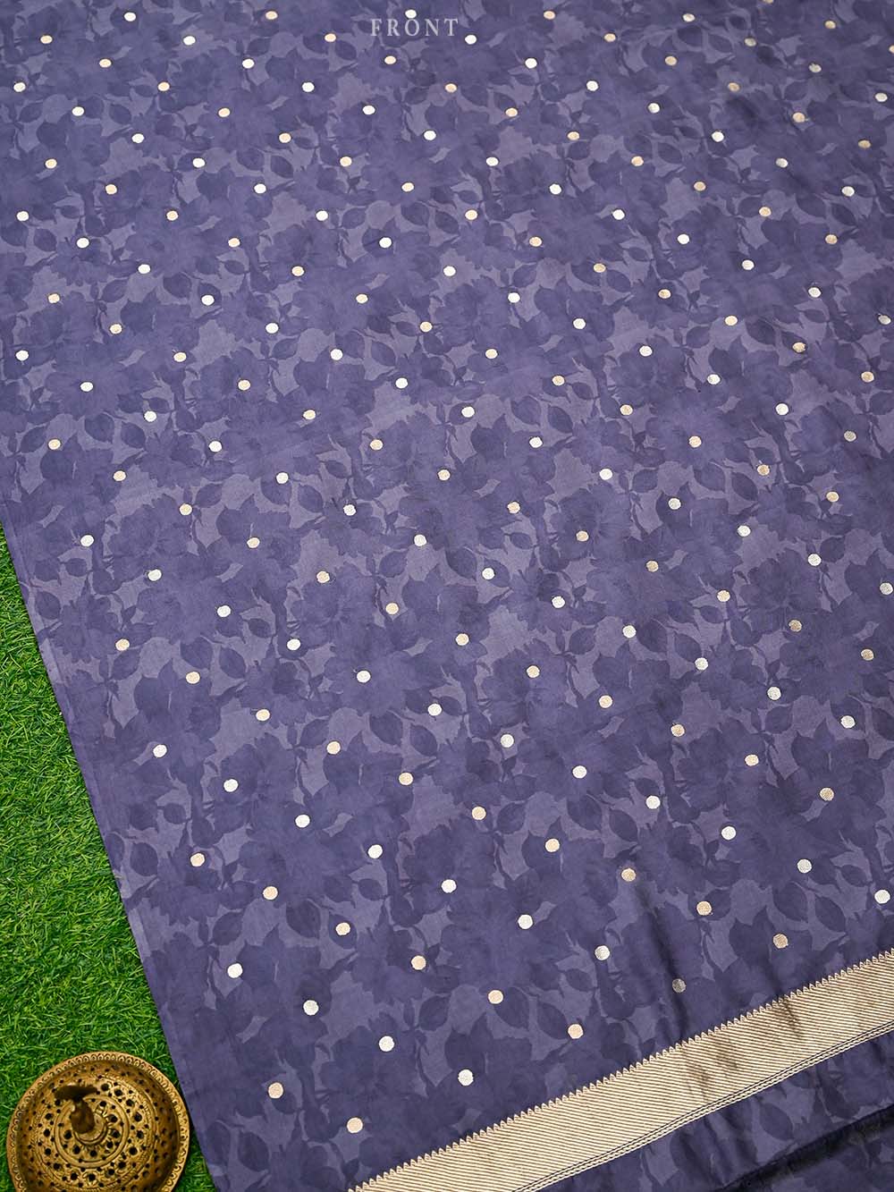 Pastel Navy Blue Booti Silk Handloom Banarasi Suit