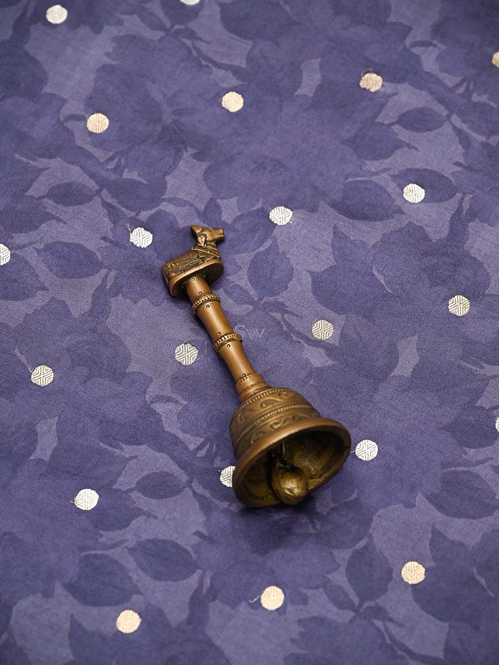 Pastel Navy Blue Booti Silk Handloom Banarasi Suit