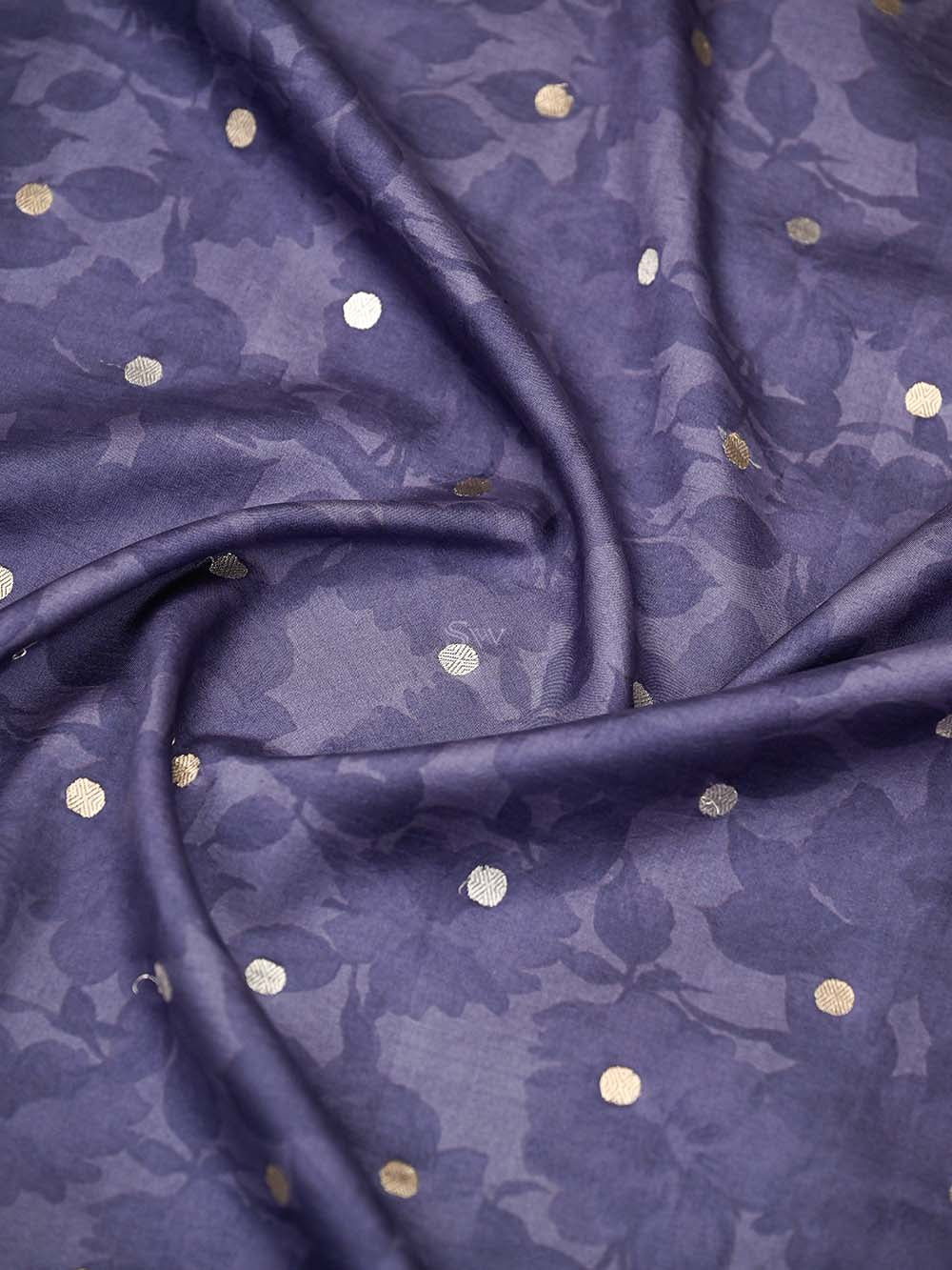 Pastel Navy Blue Booti Silk Handloom Banarasi Suit