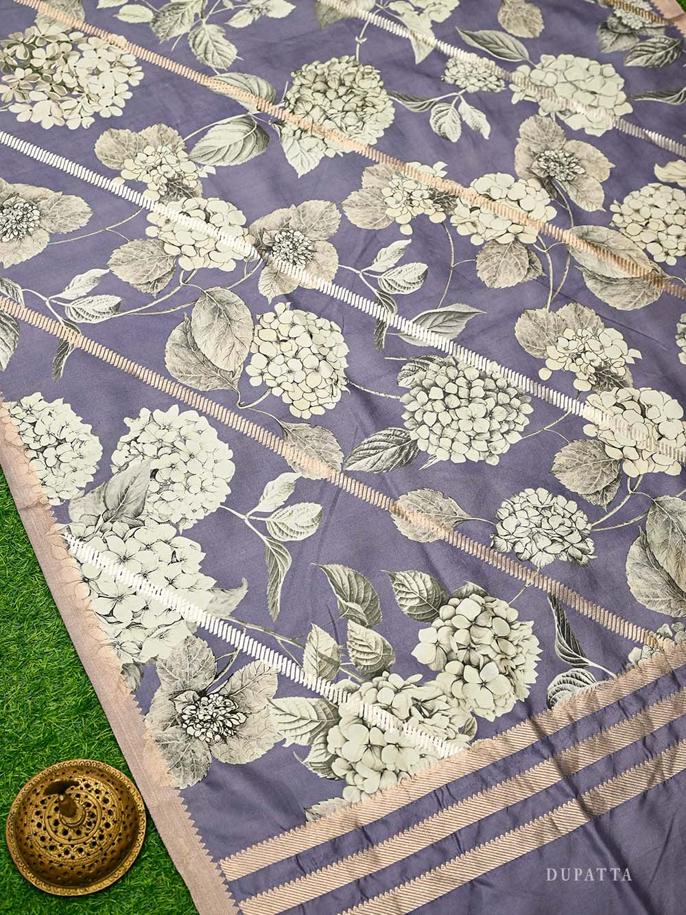 Pastel Navy Blue Booti Silk Handloom Banarasi Suit