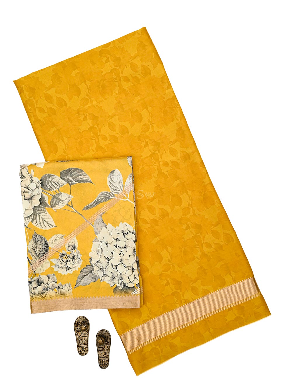 Mustard Booti Silk Handloom Banarasi Suit - Sacred Weaves