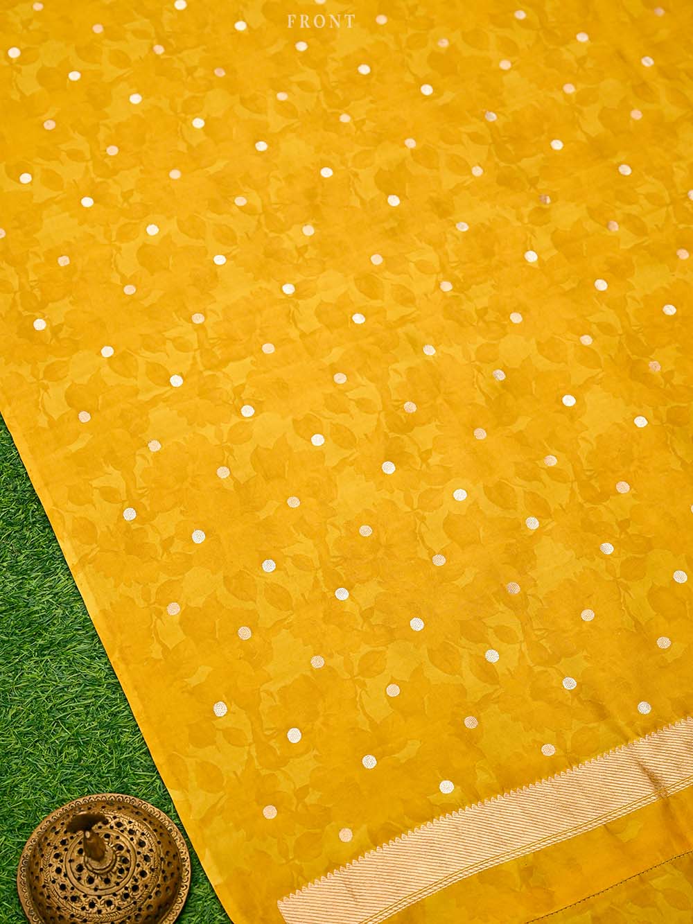 Mustard Booti Silk Handloom Banarasi Suit - Sacred Weaves