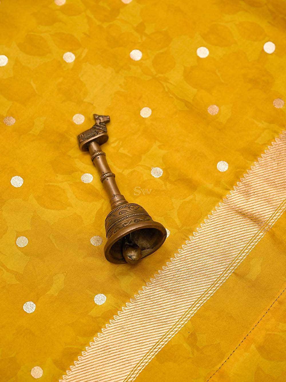 Mustard Booti Silk Handloom Banarasi Suit - Sacred Weaves
