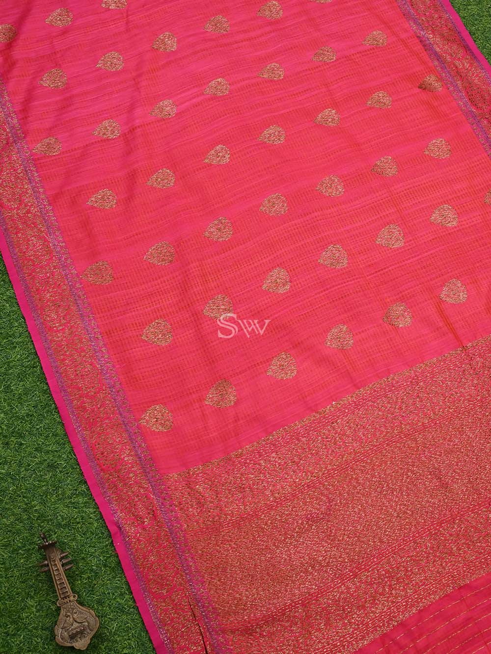 Pink Orange Dupion Silk Handloom Banarasi Dupatta - Sacred Weaves