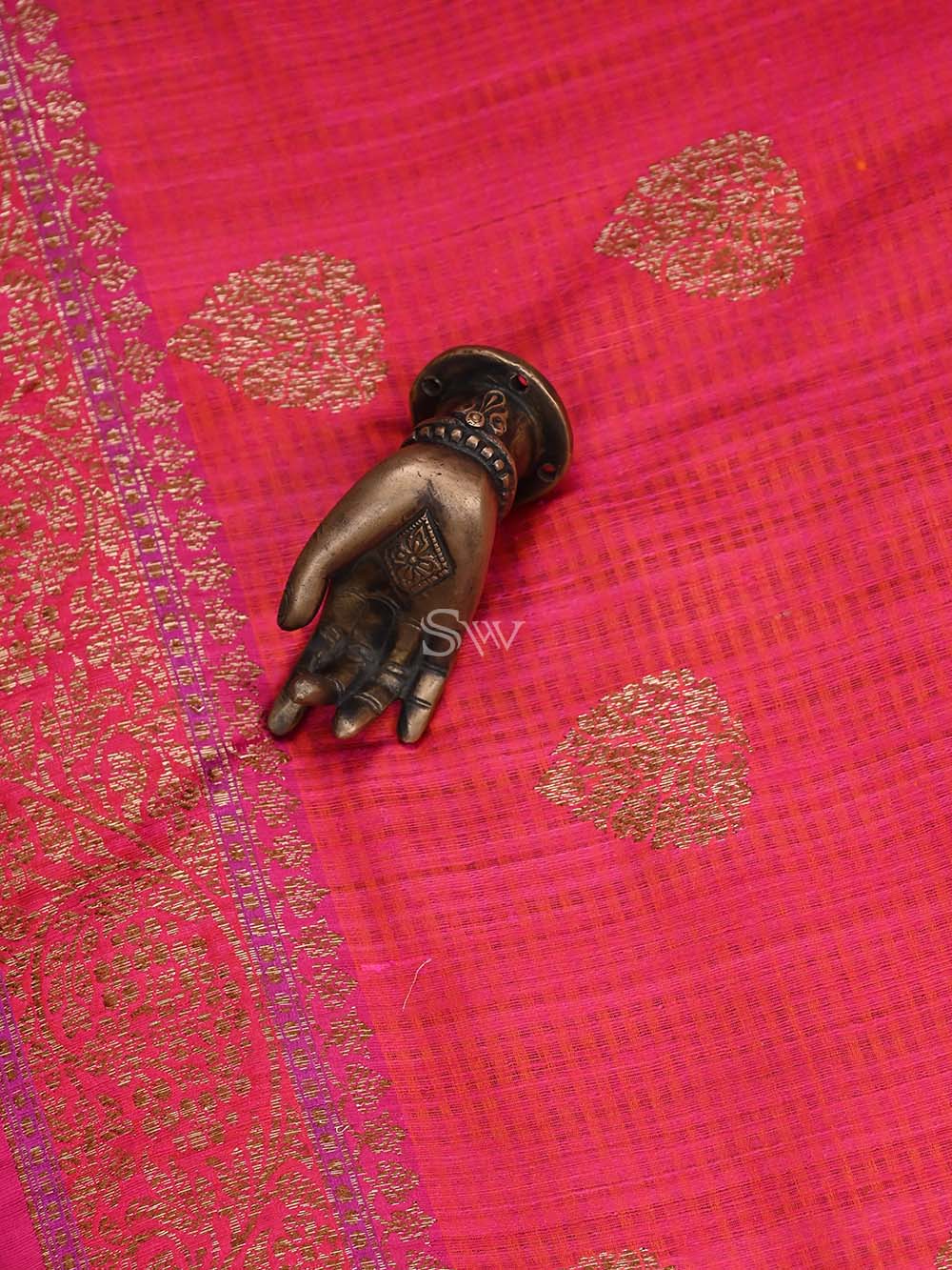 Pink Orange Dupion Silk Handloom Banarasi Dupatta - Sacred Weaves