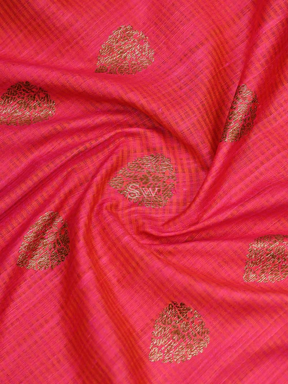 Pink Orange Dupion Silk Handloom Banarasi Dupatta - Sacred Weaves