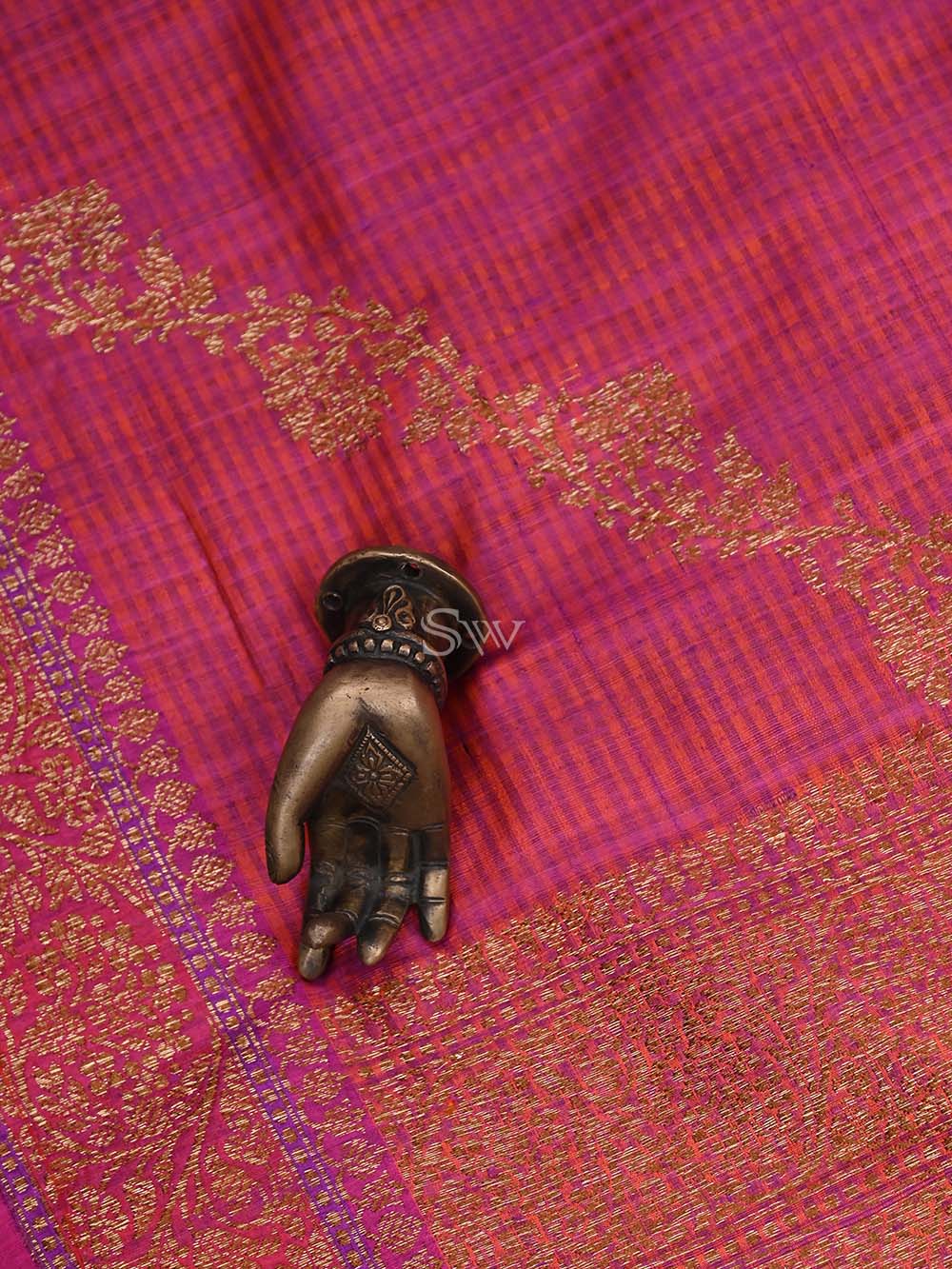 Orange Pink Dupion Silk Handloom Banarasi Dupatta - Sacred Weaves