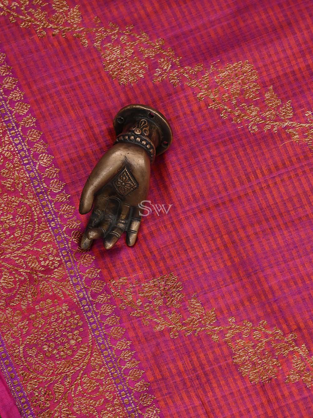 Orange Pink Dupion Silk Handloom Banarasi Dupatta - Sacred Weaves