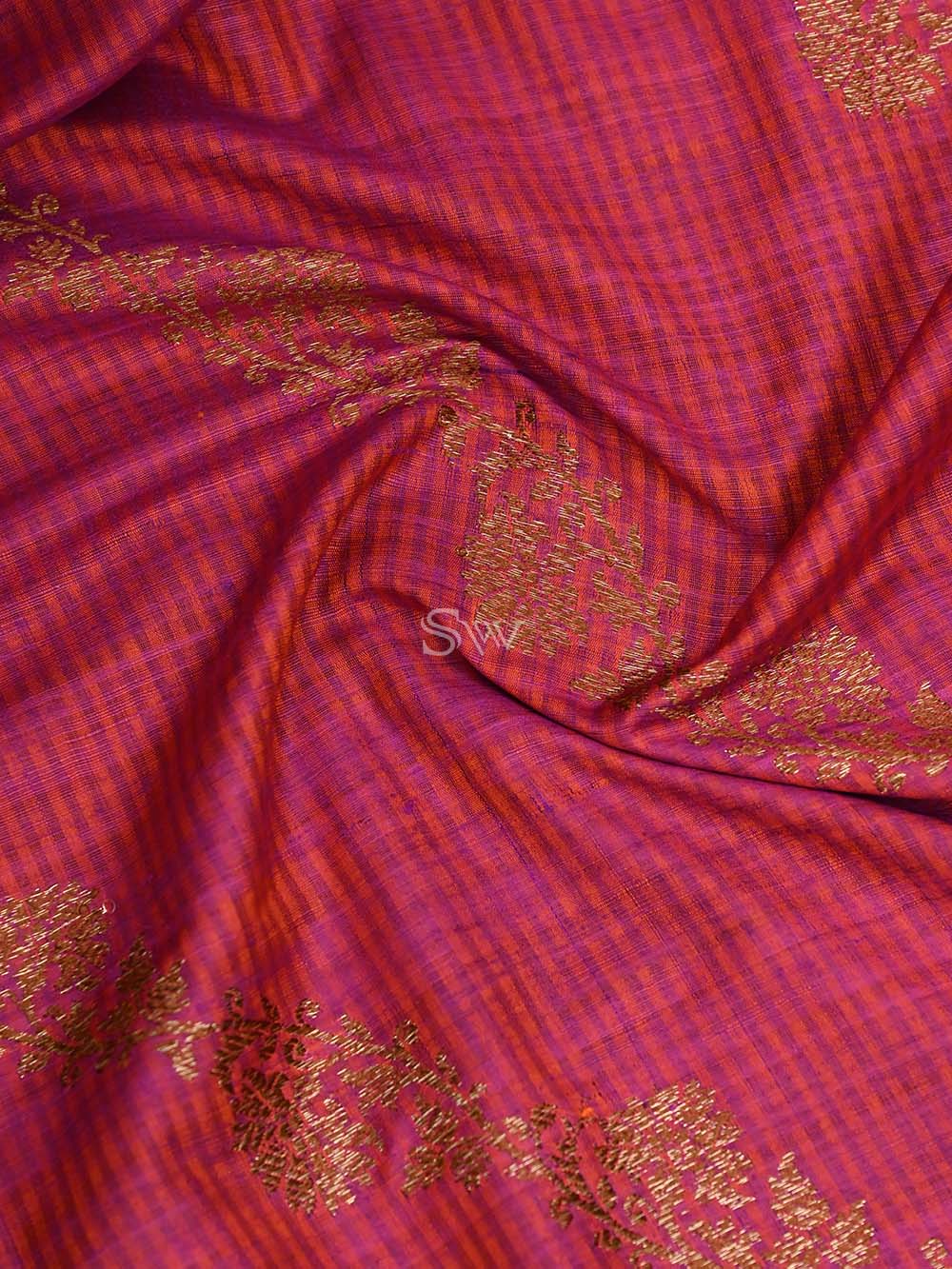 Orange Pink Dupion Silk Handloom Banarasi Dupatta - Sacred Weaves