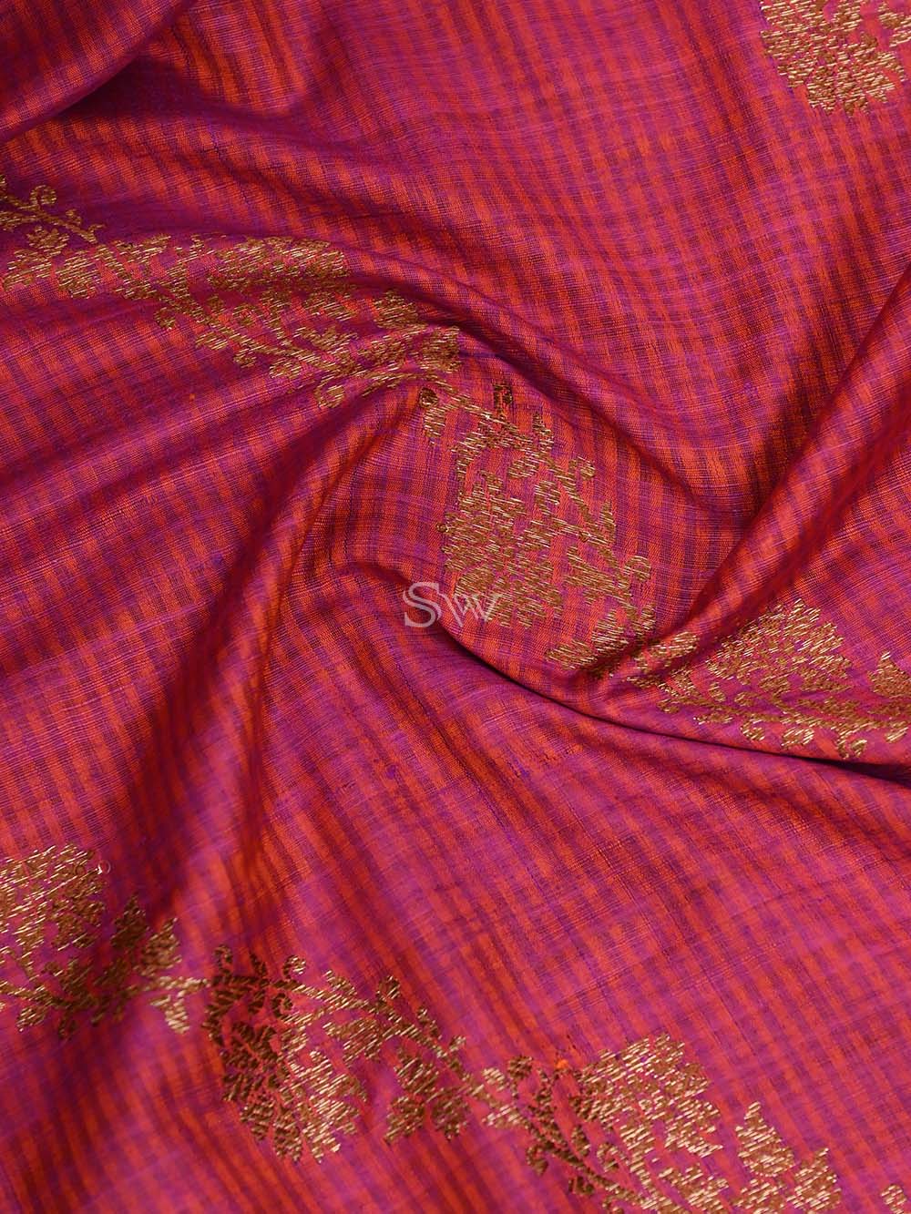 Orange Pink Dupion Silk Handloom Banarasi Dupatta - Sacred Weaves