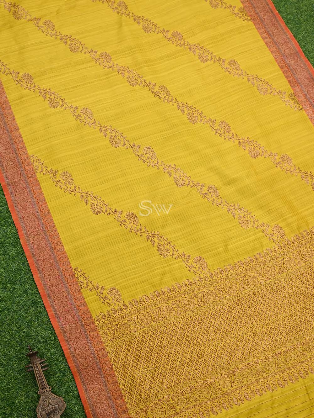 Yellow Dupion Silk Handloom Banarasi Dupatta - Sacred Weaves