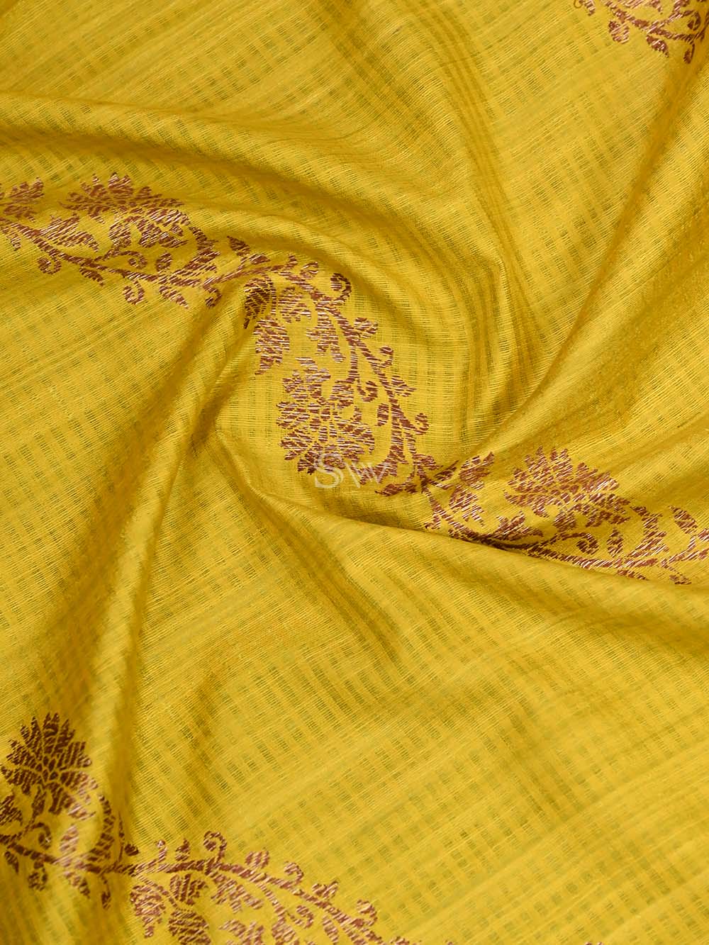 Yellow Dupion Silk Handloom Banarasi Dupatta - Sacred Weaves