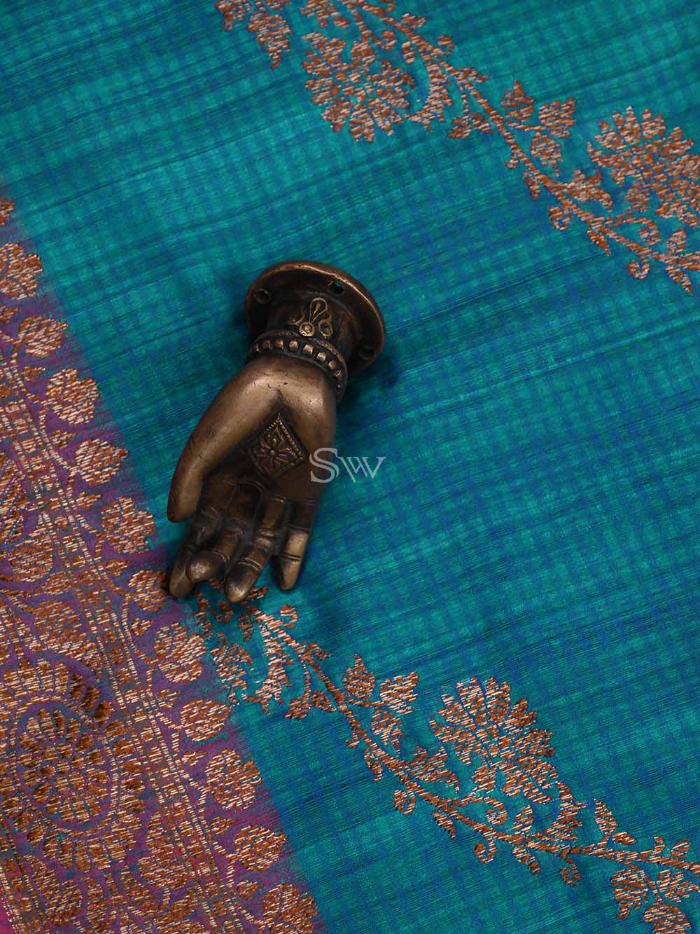 Teal Green Dupion Silk Handloom Banarasi Dupatta - Sacred Weaves