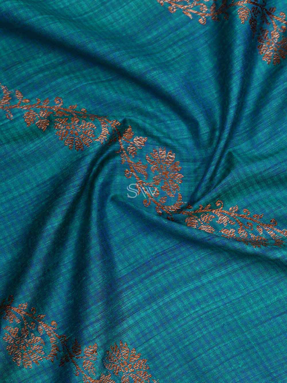 Teal Green Dupion Silk Handloom Banarasi Dupatta - Sacred Weaves