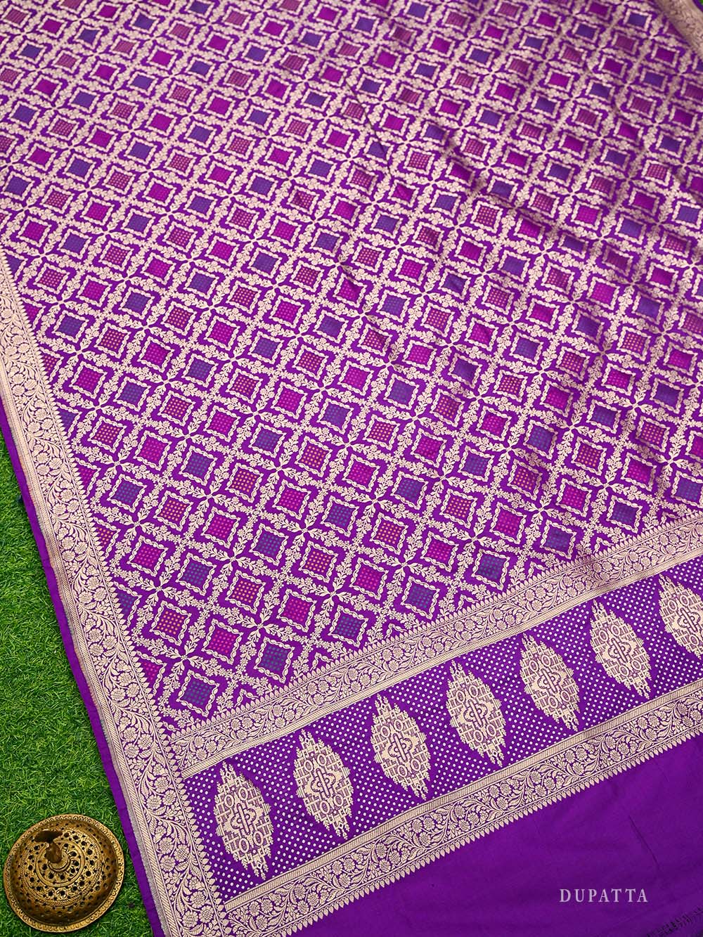 Purple Booti Katan Silk Handloom Banarasi Suit - Sacred Weaves