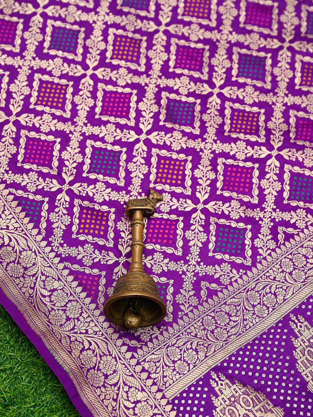 Purple Booti Katan Silk Handloom Banarasi Suit - Sacred Weaves