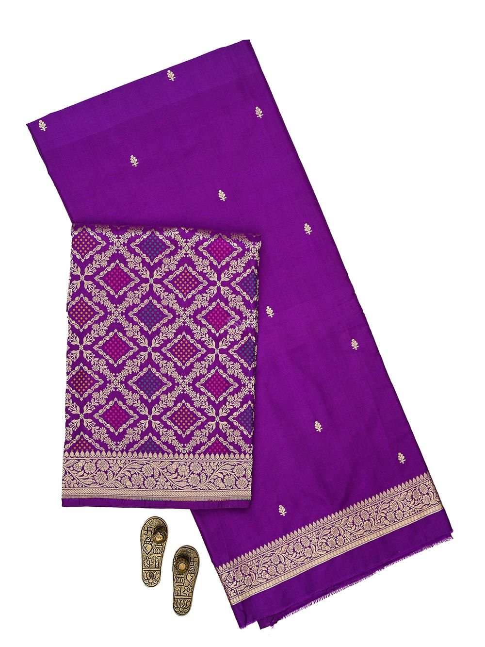 Purple Booti Katan Silk Handloom Banarasi Suit - Sacred Weaves