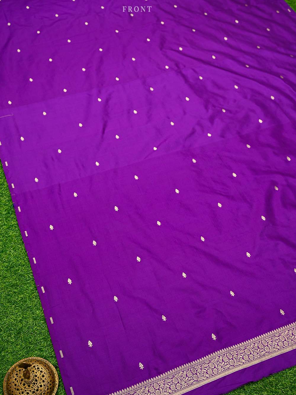 Purple Booti Katan Silk Handloom Banarasi Suit - Sacred Weaves