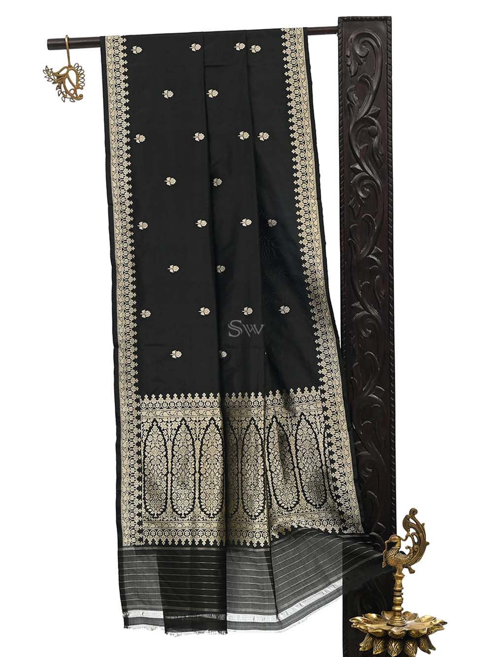 Black Booti Katan Silk Handloom Banarasi Dupatta