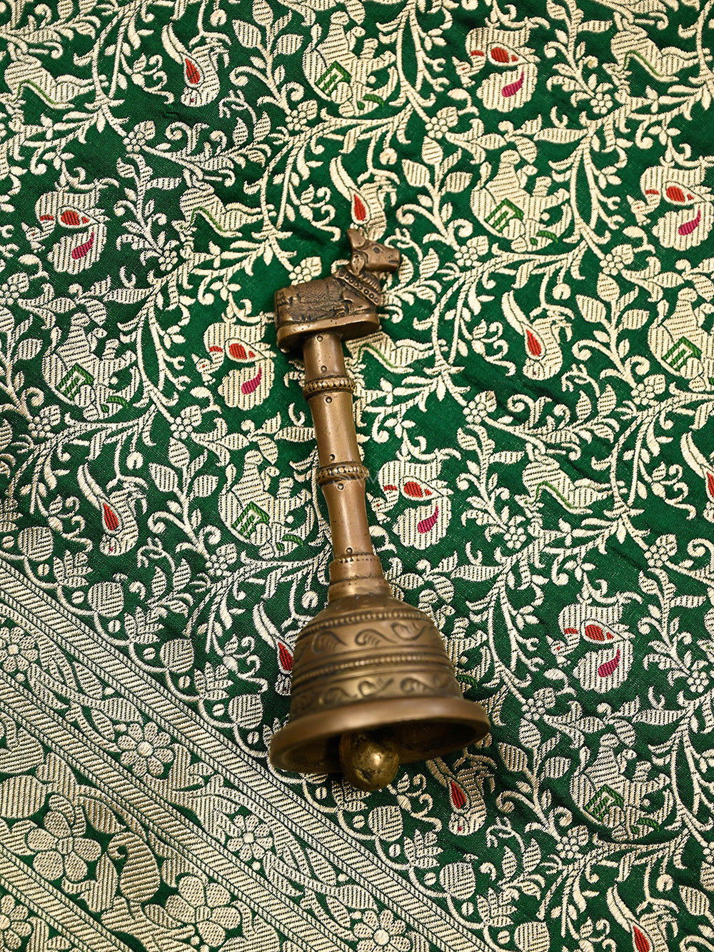 Bottle Green Meenakari Booti Katan Silk Handloom Banarasi Suit