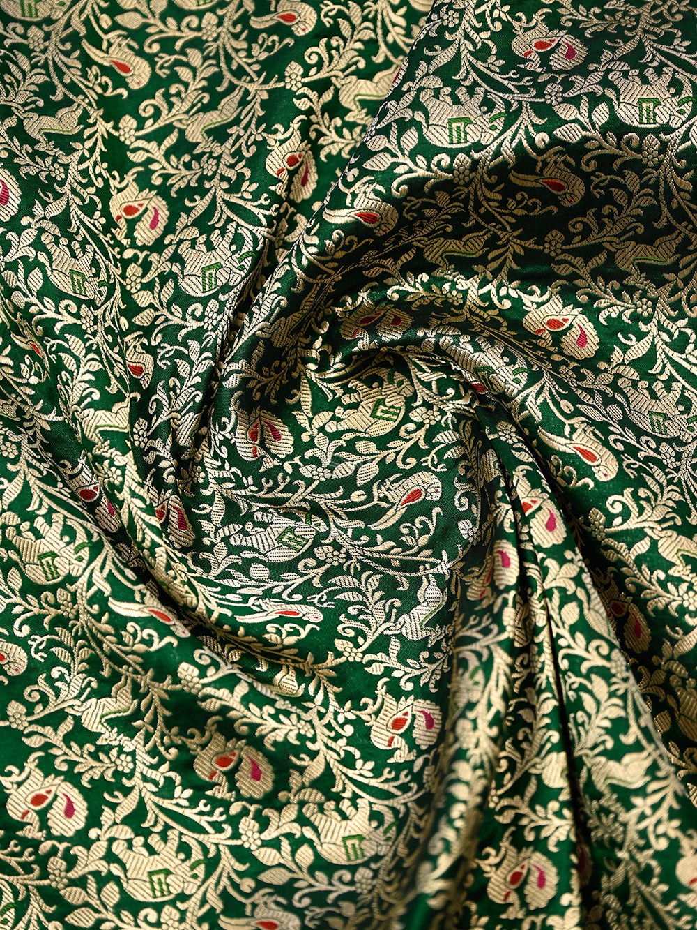 Bottle Green Meenakari Booti Katan Silk Handloom Banarasi Suit