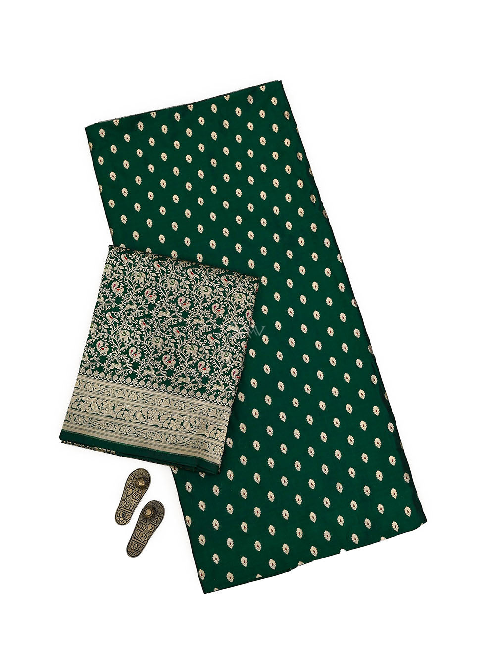 Bottle Green Meenakari Booti Katan Silk Handloom Banarasi Suit