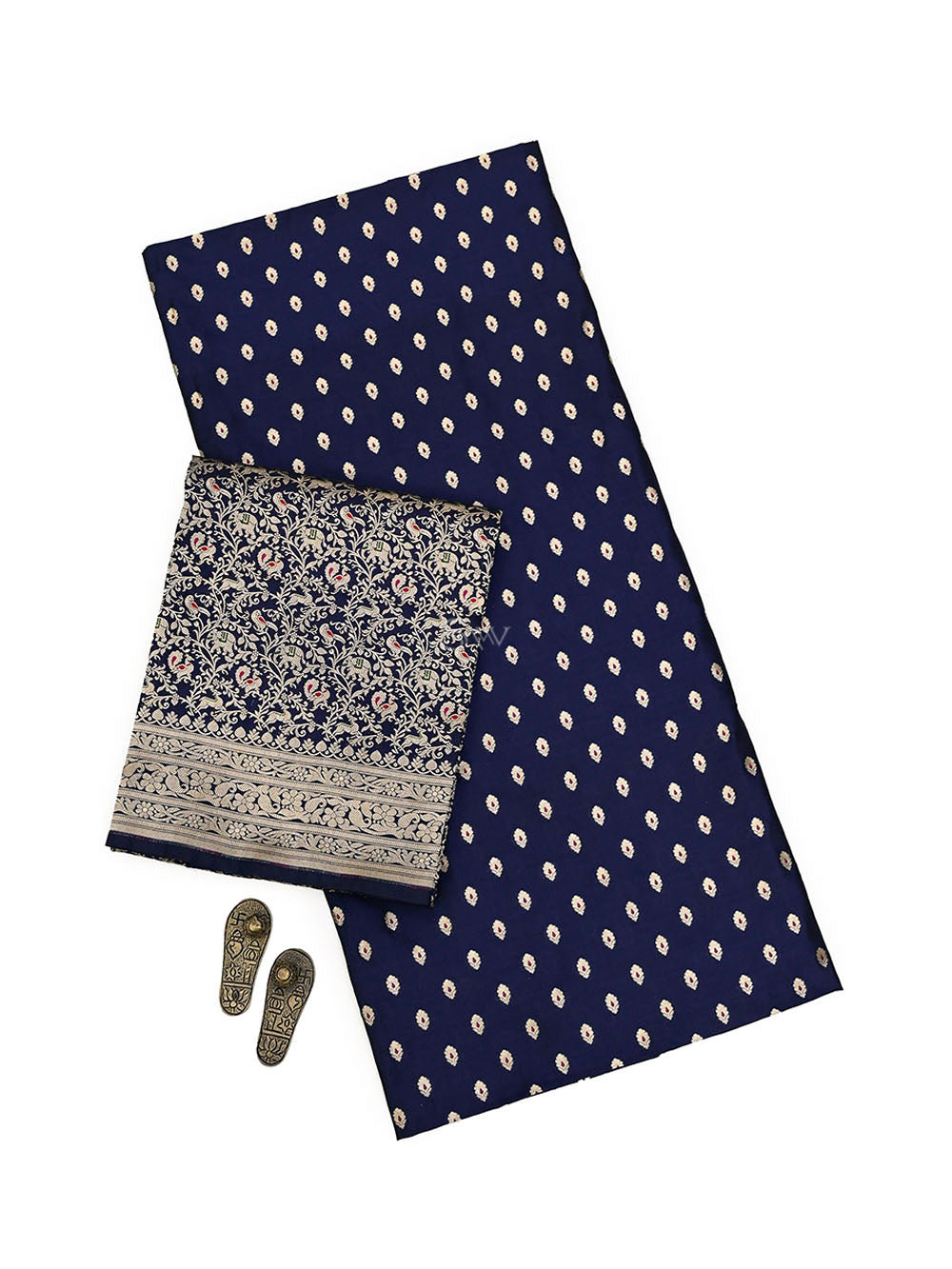 Navy Blue Meenakari Booti Katan Silk Handloom Banarasi Suit