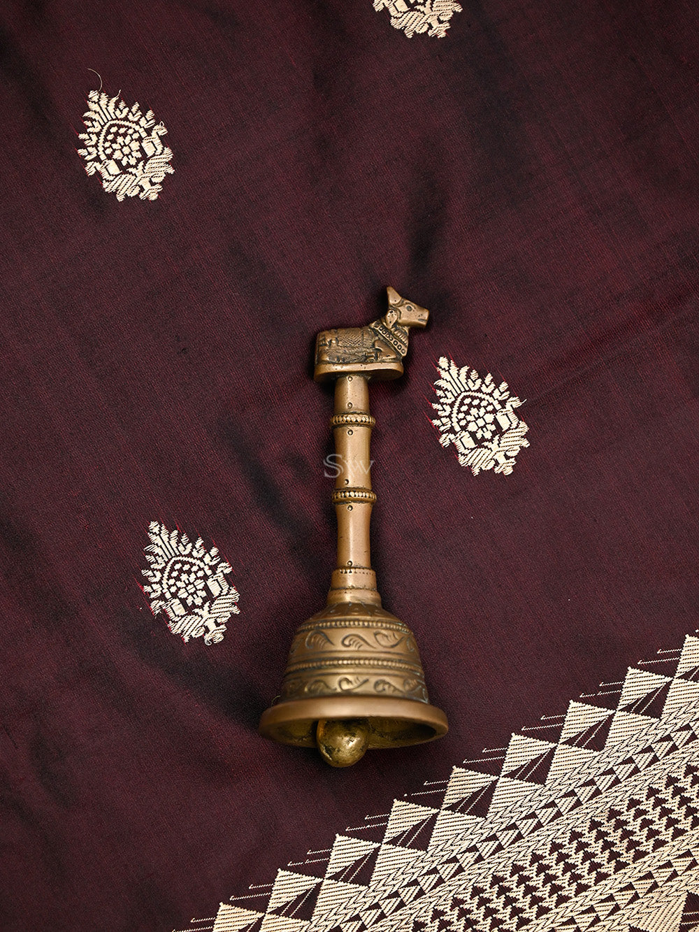 Dark Wine Booti Satin Silk Handloom Banarasi Suit