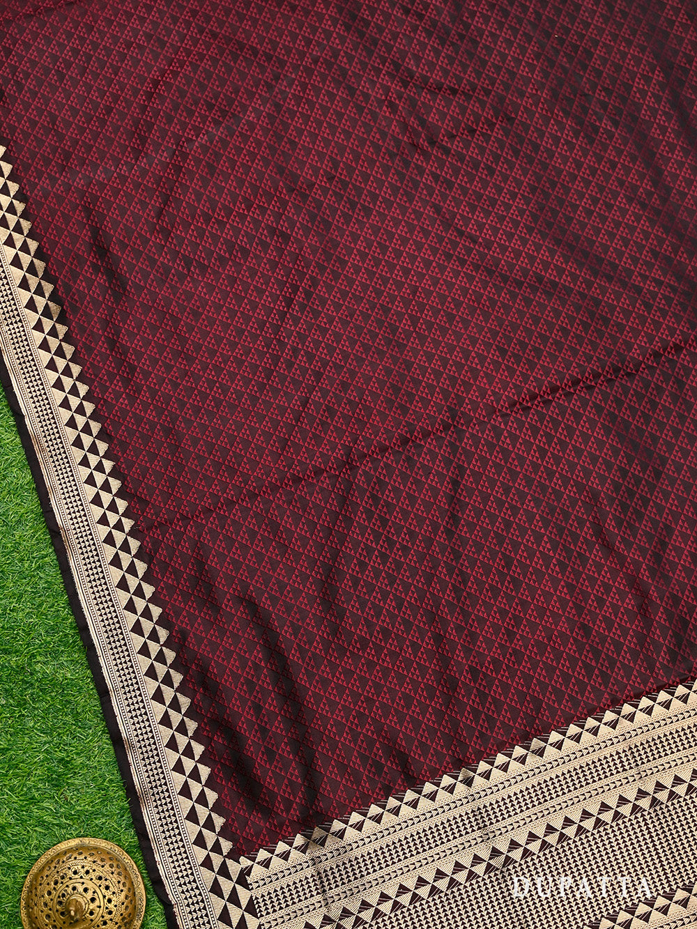 Dark Wine Booti Satin Silk Handloom Banarasi Suit