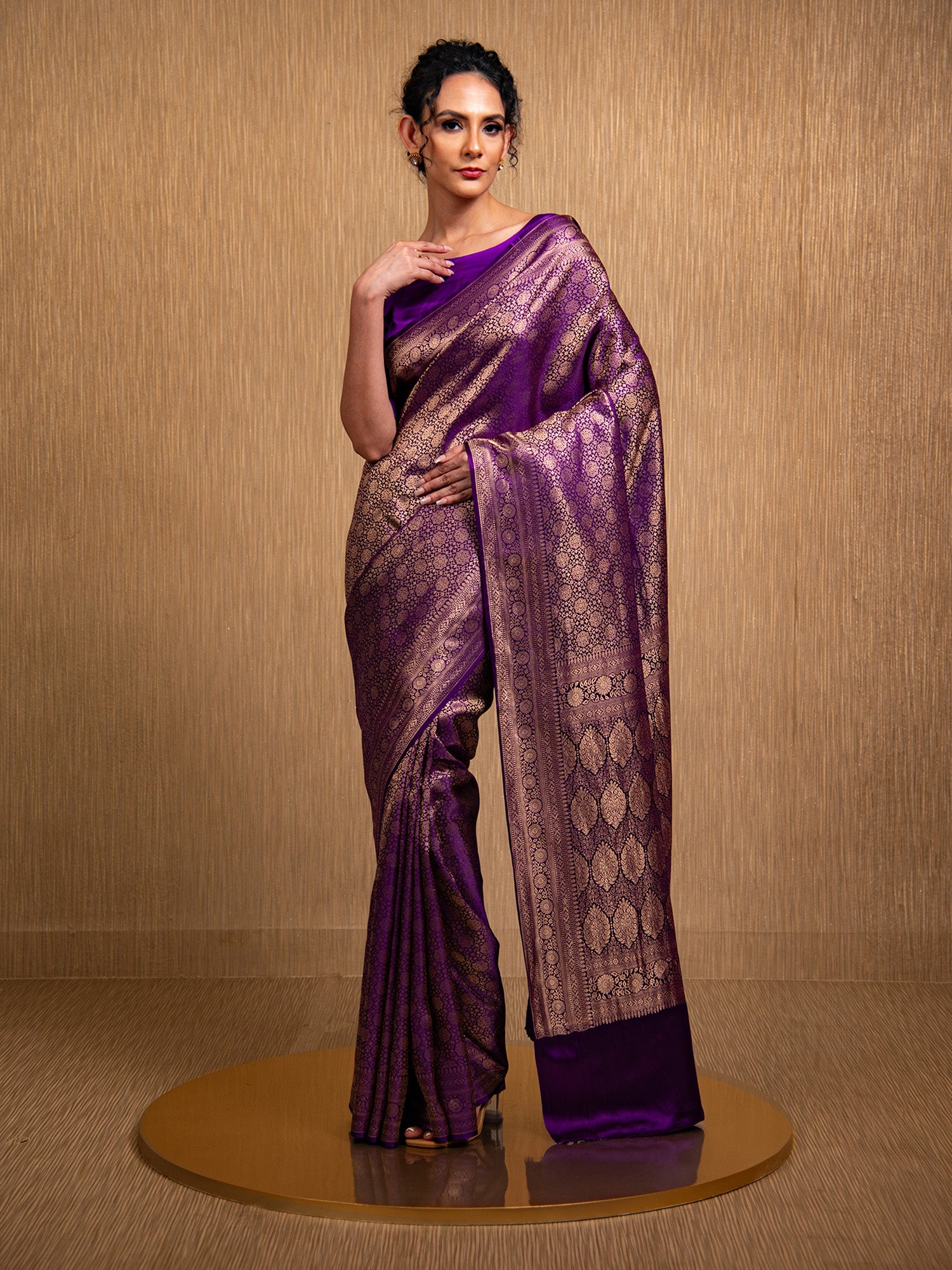 Purple Satin Brocade Handloom Banarasi Saree - Sacred Weaves