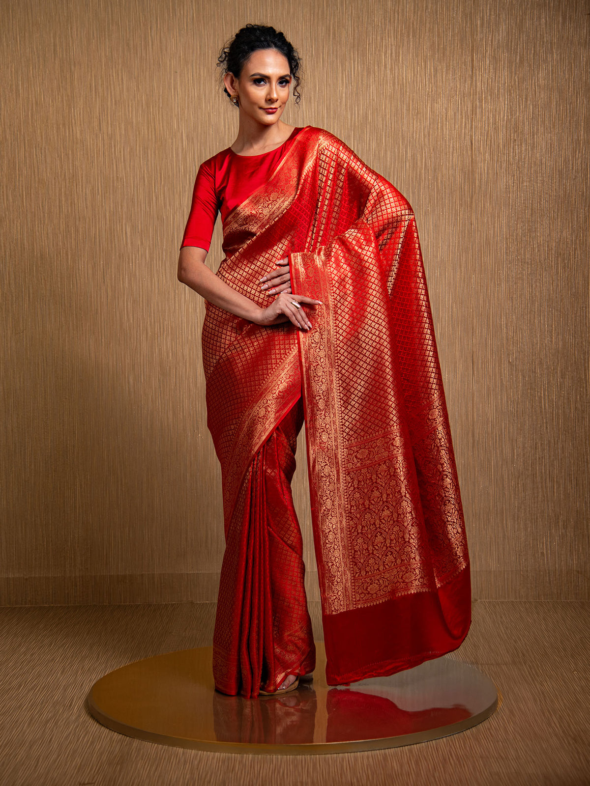 Red Satin Brocade Handloom Banarasi Saree - Sacred Weaves