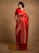 Red Satin Brocade Handloom Banarasi Saree - Sacred Weaves