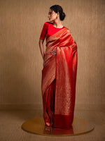 Red Satin Brocade Handloom Banarasi Saree - Sacred Weaves