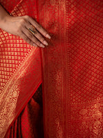 Red Satin Brocade Handloom Banarasi Saree - Sacred Weaves