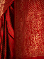 Red Satin Brocade Handloom Banarasi Saree - Sacred Weaves